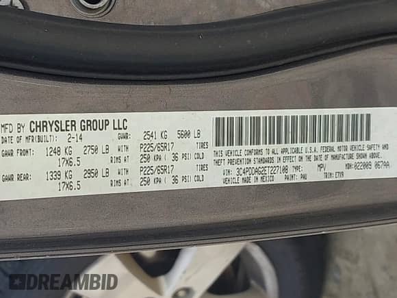 2014 Dodge Journey SE with VIN 3C4PDDAG2ET227108, listed as a IAAI auction lot 42829874 with 169,490 mi miles and . Bid and sale history available at DreamBid. Image 9.