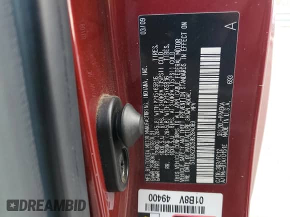 2009 Toyota Sienna LE с VIN 5TDZK23C59S284089, выставлен на аукционе Copart как лот 81450965 с пробегом 120 872 миль миль и Списание • Salvage title. История ставок и продаж доступна на DreamBid. Изображение 13.