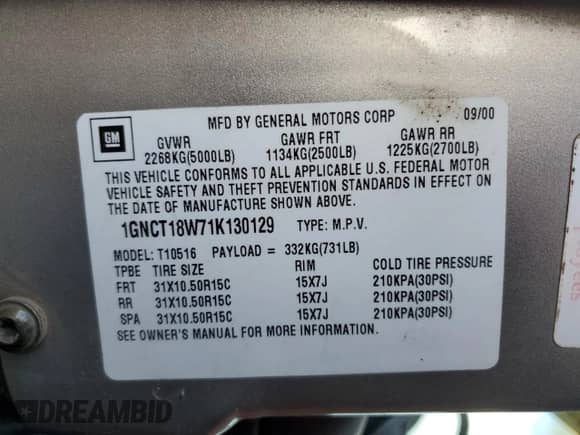 2001 Chevrolet Blazer LS z VIN 1GNCT18W71K130129, wystawiony jako Copart lot #85113764 z przebiegiem 65 992 mil mil oraz Czysty tytuł • Clean title. Historia ofert i sprzedaży dostępna na DreamBid. Obrazek 14.