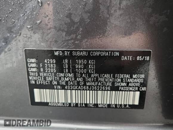 2018 Subaru Impreza Premium с VIN 4S3GKAD68J3622696, выставлен на аукционе Copart как лот 81640715 с пробегом 79 799 миль миль и Списание • Salvage title. История ставок и продаж доступна на DreamBid. Изображение 13.