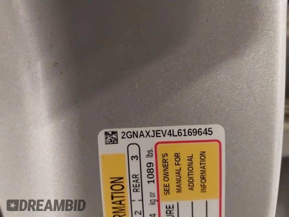 2020 Chevrolet Equinox LT с VIN 2GNAXJEV4L6169645, выставлен на аукционе IAAI как лот 43029334 с пробегом 65 689 миль миль и . История ставок и продаж доступна на DreamBid. Изображение 9.