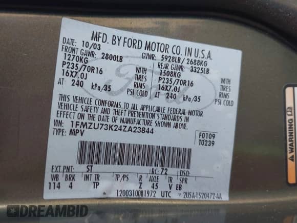 2004 Ford Explorer XLT с VIN 1FMZU73K24ZA23844, выставлен на аукционе IAAI как лот 43441736 с пробегом 303 838 миль миль и . История ставок и продаж доступна на DreamBid. Изображение 9.