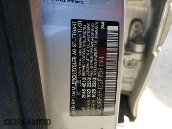 2002 Mercedes-Benz C AMG z VIN WDBRF65J22F208194, wystawiony jako Copart lot #88505395 z przebiegiem Nie podano mil oraz Czysty tytuł • Clean title. Historia ofert i sprzedaży dostępna na DreamBid. Obrazek 13.