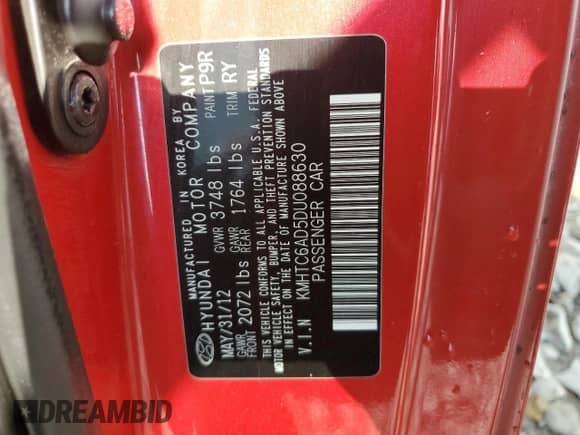 2013 Hyundai Veloster w/Black Int z VIN KMHTC6AD5DU088630, wystawiony jako Copart lot #80093115 z przebiegiem 76 327 mil mil oraz Szkoda całkowita • Salvage title. Historia ofert i sprzedaży dostępna na DreamBid. Obrazek 12.