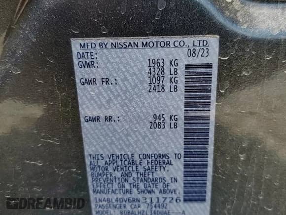 2024 Nissan Altima SV z VIN 1N4BL4DV6RN311726, wystawiony jako Copart lot #68144475 z przebiegiem 37 214 mil mil oraz Szkoda całkowita • Salvage title. Historia ofert i sprzedaży dostępna na DreamBid. Obrazek 12.