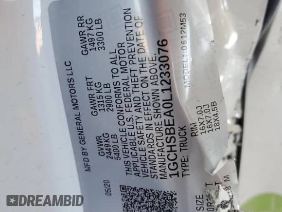 2020 Chevrolet Colorado 2WD Work Truck with VIN 1GCHSBEA0L1233076, listed as a Copart auction lot 47846245 with 133,037 mi miles and Salvage title. Bid and sale history available at DreamBid. Image 12.