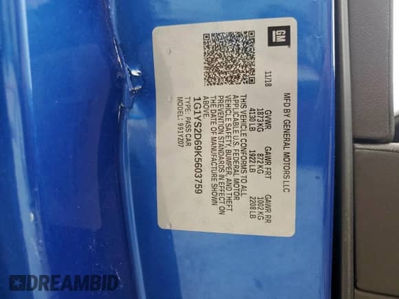 2019 Chevrolet Corvette Z06 2LZ с VIN 1G1YS2D69K5603759, выставлен на аукционе Copart как лот 66684285 с пробегом 40 023 миль миль и Списание • Salvage title. История ставок и продаж доступна на DreamBid. Изображение 13.