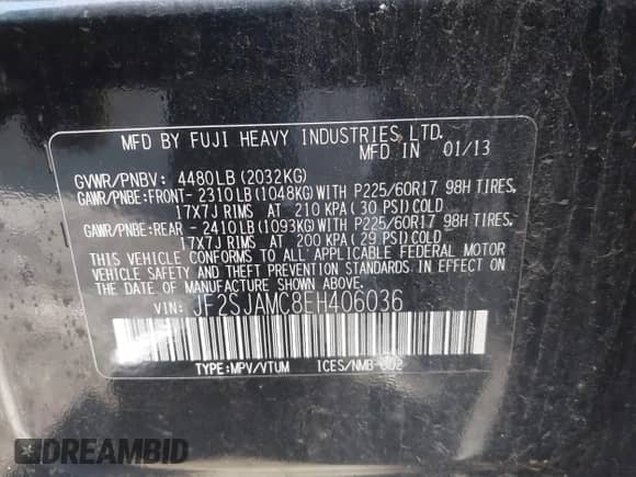 2014 Subaru Forester Touring with VIN JF2SJAMC8EH406036, listed as a IAAI auction lot 43505738 with 206,165 mi miles and . Bid and sale history available at DreamBid. Image 9.