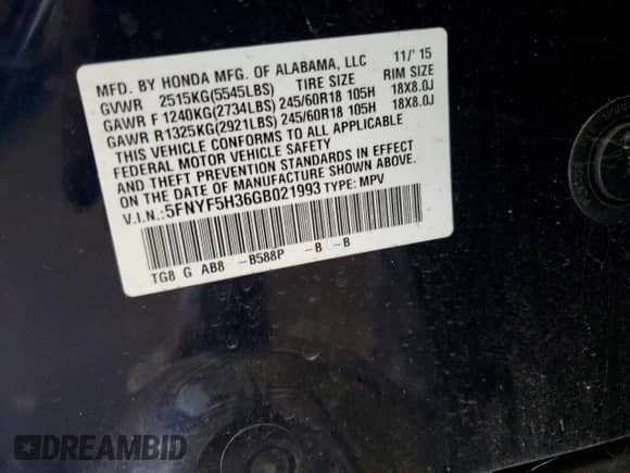 2016 Honda Pilot EX с VIN 5FNYF5H36GB021993, выставлен на аукционе Copart как лот 66951195 с пробегом 141 300 миль миль и Списание • Salvage title. История ставок и продаж доступна на DreamBid. Изображение 13.