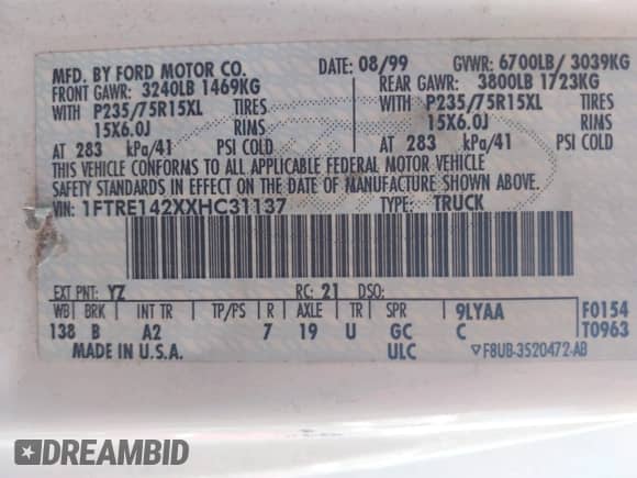 1999 Ford Econoline Cargo с VIN 1FTRE142XXHC31137, выставлен на аукционе IAAI как лот 42613717 с пробегом 323 760 миль миль и . История ставок и продаж доступна на DreamBid. Изображение 9.