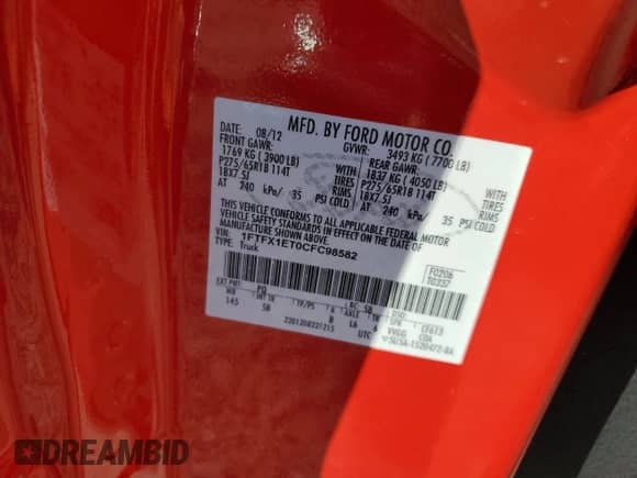 2012 Ford F-150 XLT z VIN 1FTFX1ET0CFC98582, wystawiony jako Copart lot #89559385 z przebiegiem 150 393 mil mil oraz Czysty tytuł • Clean title. Historia ofert i sprzedaży dostępna na DreamBid. Obrazek 12.