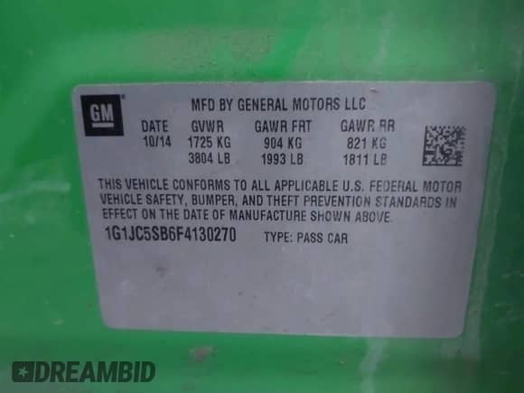 2015 Chevrolet Sonic LT с VIN 1G1JC5SB6F4130270, выставлен на аукционе IAAI как лот 38181624 с пробегом 68 889 миль миль и . История ставок и продаж доступна на DreamBid. Изображение 9.