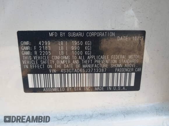 2018 Subaru Impreza Premium с VIN 4S3GTAD65J3713387, выставлен на аукционе IAAI как лот 43344469 с пробегом 37 123 миль миль и . История ставок и продаж доступна на DreamBid. Изображение 9.