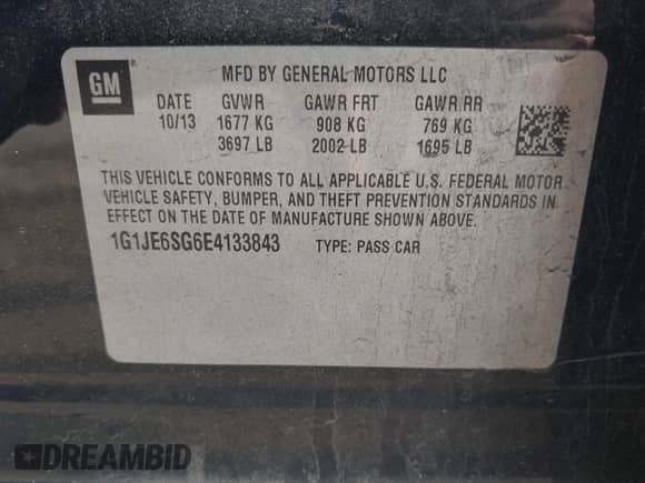 2014 Chevrolet Sonic с VIN 1G1JE6SG6E4133843, выставлен на аукционе IAAI как лот 42505290 с пробегом 100 733 миль миль и . История ставок и продаж доступна на DreamBid. Изображение 9.