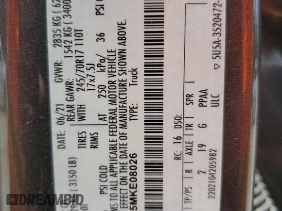 2021 Ford F-150 XL with VIN 1FTEW1CB5MKE08026, listed as a Copart auction lot 64234905 with 109,854 mi miles and Non repairable. Bid and sale history available at DreamBid. Image 13.