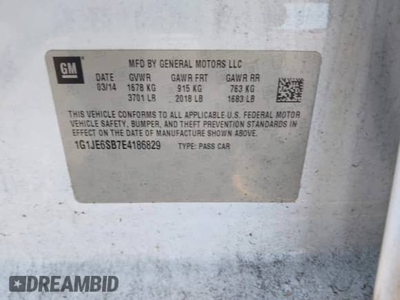2014 Chevrolet Sonic LTZ with VIN 1G1JE6SB7E4186829, listed as a IAAI auction lot 43152587 with 100,844 mi miles and . Bid and sale history available at DreamBid. Image 9.