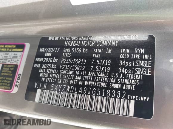 2018 Hyundai Santa Fe Ultimate с VIN 5XYZWDLA9JG518332, выставлен на аукционе IAAI как лот 42000555 с пробегом 104 783 миль миль и . История ставок и продаж доступна на DreamBid. Изображение 9.