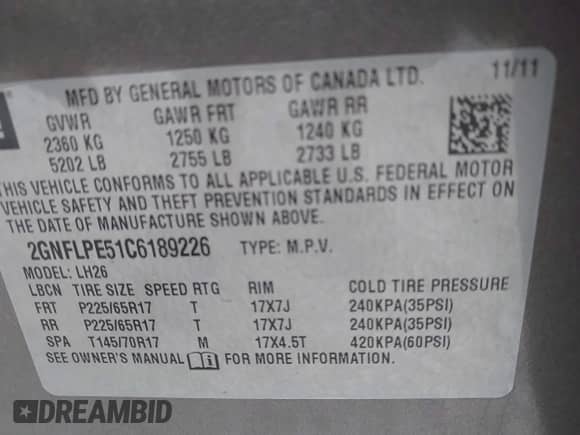 2012 Chevrolet Equinox 2LT with VIN 2GNFLPE51C6189226, listed as a IAAI auction lot 42735433 with 84,966 mi miles and . Bid and sale history available at DreamBid. Image 9.