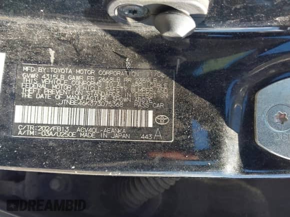 2007 Toyota Camry XLE z VIN JTNBE46K373075368, wystawiony jako IAAI lot #43354330 z przebiegiem 361 006 mil mil oraz . Historia ofert i sprzedaży dostępna na DreamBid. Obrazek 9.