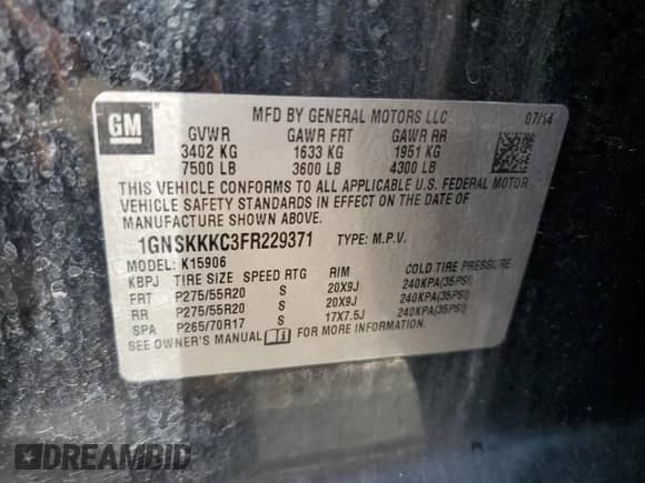 2015 Chevrolet Suburban LTZ с VIN 1GNSKKKC3FR229371, выставлен на аукционе Copart как лот 86870675 с пробегом 270 957 миль миль и Чистый • Clean title. История ставок и продаж доступна на DreamBid. Изображение 13.