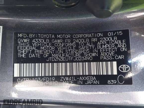 2015 Toyota Prius Two z VIN JTDZN3EU1FJ023490, wystawiony jako IAAI lot #42708105 z przebiegiem 253 586 mil mil oraz . Historia ofert i sprzedaży dostępna na DreamBid. Obrazek 9.