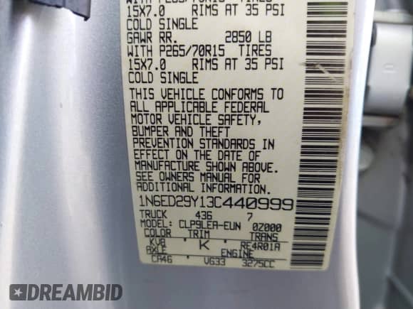 2003 Nissan Frontier XE z VIN 1N6ED29Y13C440999, wystawiony jako IAAI lot #41772445 z przebiegiem 278 518 mil mil oraz . Historia ofert i sprzedaży dostępna na DreamBid. Obrazek 9.