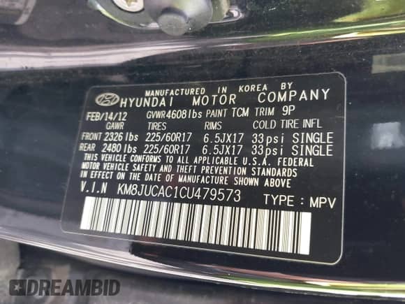 2012 Hyundai Tucson Limited с VIN KM8JUCAC1CU479573, выставлен на аукционе IAAI как лот 43004454 с пробегом 88 019 миль миль и . История ставок и продаж доступна на DreamBid. Изображение 9.