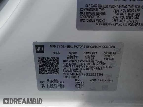 2025 Chevrolet Silverado 2500HD LT с VIN 2GC4KNE79S1192394, выставлен на аукционе Copart как лот 65772925 с пробегом 14 684 миль миль и Списание • Salvage title. История ставок и продаж доступна на DreamBid. Изображение 12.