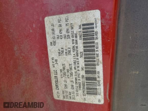 2008 Dodge 3500 SLT с VIN 3D7MX38A88G211990, выставлен на аукционе Copart как лот 52758745 с пробегом 270 384 миль миль и Списание • Salvage title. История ставок и продаж доступна на DreamBid. Изображение 12.