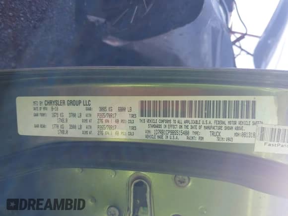 2011 Ram 1500 ST с VIN 1D7RB1CP9BS515480, выставлен на аукционе IAAI как лот 42659040 с пробегом 253 819 миль миль и . История ставок и продаж доступна на DreamBid. Изображение 9.