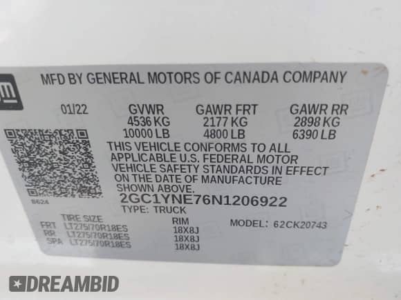 2022 Chevrolet Silverado 2500HD с VIN 2GC1YNE76N1206922, выставлен на аукционе IAAI как лот 42702207 с пробегом 134 925 миль миль и . История ставок и продаж доступна на DreamBid. Изображение 9.