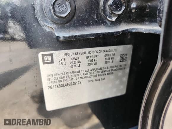 2015 Chevrolet Impala LS z VIN 2G11X5SL4F9245122, wystawiony jako Copart lot #69886975 z przebiegiem 117 114 mil mil oraz Czysty tytuł • Clean title. Historia ofert i sprzedaży dostępna na DreamBid. Obrazek 12.