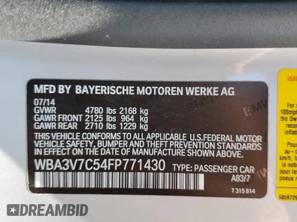 2015 BMW 4 Series 428i с VIN WBA3V7C54FP771430, выставлен на аукционе Copart как лот 68338105 с пробегом 81 141 миль миль и Списание • Salvage title. История ставок и продаж доступна на DreamBid. Изображение 12.