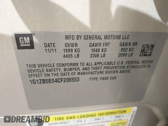 2012 Chevrolet Malibu 1LS z VIN 1G1ZB5E04CF206553, wystawiony jako IAAI lot #42997099 z przebiegiem 66 712 mil mil oraz . Historia ofert i sprzedaży dostępna na DreamBid. Obrazek 9.