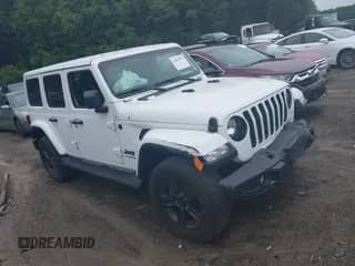 2022 Jeep Wrangler Unlimited Sahara Altitude with VIN 1C4HJXEG9NW232468, listed as a IAAI auction lot 42667697 with 40,881 mi miles and . Bid and sale history available at DreamBid. Image 1.