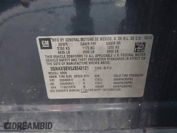 2018 Chevrolet Equinox LT with VIN 3GNAXSEV0JS542121, listed as a IAAI auction lot 42833228 with 113,027 mi miles and . Bid and sale history available at DreamBid. Image 9.