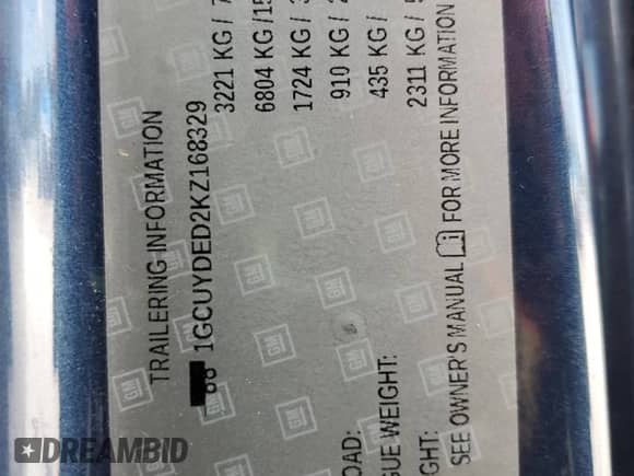 2019 Chevrolet Silverado 1500 LT с VIN 1GCUYDED2KZ168329, выставлен на аукционе Copart как лот 71748705 с пробегом 81 914 миль миль и Списание • Salvage title. История ставок и продаж доступна на DreamBid. Изображение 12.