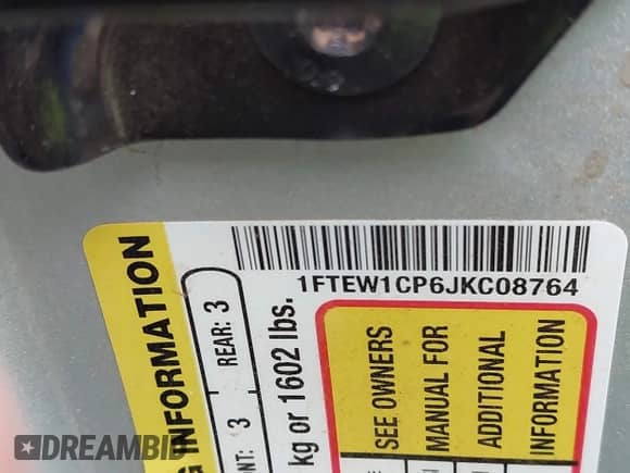 2018 Ford F-150 XL с VIN 1FTEW1CP6JKC08764, выставлен на аукционе IAAI как лот 43106030 с пробегом 142 709 миль миль и . История ставок и продаж доступна на DreamBid. Изображение 9.