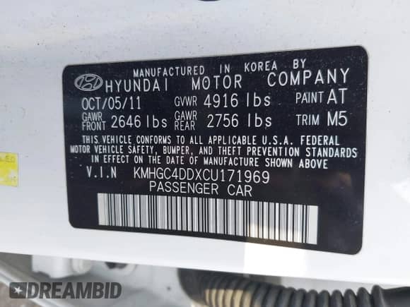 2012 Hyundai Genesis 3.8L с VIN KMHGC4DDXCU171969, выставлен на аукционе IAAI как лот 42433825 с пробегом 107 645 миль миль и . История ставок и продаж доступна на DreamBid. Изображение 9.