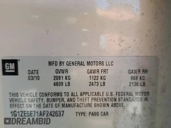 2010 Chevrolet Malibu LTZ with VIN 1G1ZE5E71AF242637, listed as a Copart auction lot 71963385 with 131,931 mi miles and Salvage title. Bid and sale history available at DreamBid. Image 12.