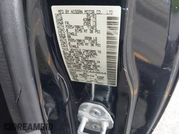 2003 Nissan Frontier XE z VIN 1N6DD26T93C444044, wystawiony jako IAAI lot #42033695 z przebiegiem 249 996 mil mil oraz . Historia ofert i sprzedaży dostępna na DreamBid. Obrazek 8.