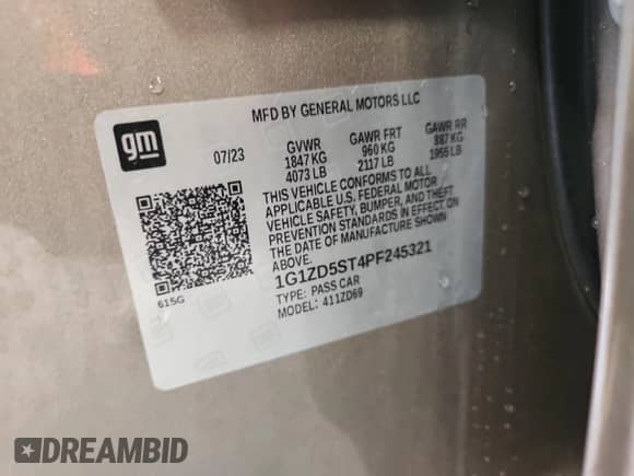 2023 Chevrolet Malibu LT z VIN 1G1ZD5ST4PF245321, wystawiony jako Copart lot #81026555 z przebiegiem 36 837 mil mil oraz Nie do naprawy • Non repairable. Historia ofert i sprzedaży dostępna na DreamBid. Obrazek 12.