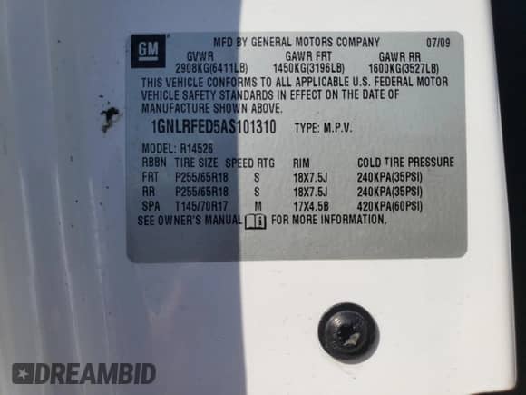 2010 Chevrolet Traverse 1LT с VIN 1GNLRFED5AS101310, выставлен на аукционе Copart как лот 71692325 с пробегом 167 973 миль миль и Чистый • Clean title. История ставок и продаж доступна на DreamBid. Изображение 13.