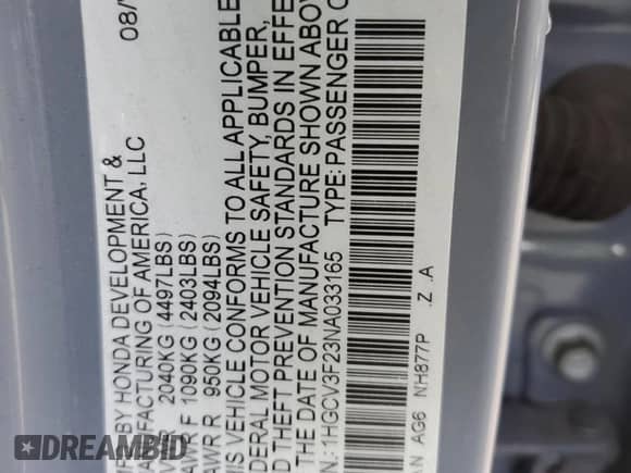2022 Honda Accord Sport z VIN 1HGCV3F23NA033165, wystawiony jako Copart lot #90447185 z przebiegiem 124 570 mil mil oraz Szkoda całkowita • Salvage title. Historia ofert i sprzedaży dostępna na DreamBid. Obrazek 12.