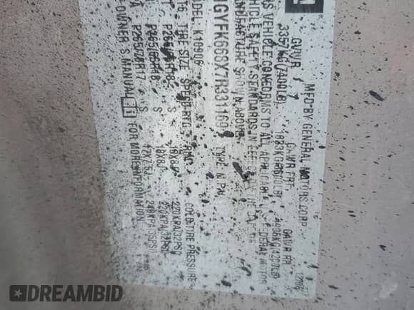 2007 Cadillac Escalade ESV с VIN 1GYFK668X7R331169, выставлен на аукционе Copart как лот 67061565 с пробегом Не указан миль и Списание • Salvage title. История ставок и продаж доступна на DreamBid. Изображение 13.