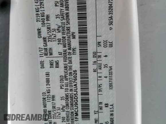 2018 Ford Escape SE with VIN 1FMCU9GD5JUA76026, listed as a Copart auction lot 80566555 with 84,012 mi miles and Salvage title. Bid and sale history available at DreamBid. Image 13.