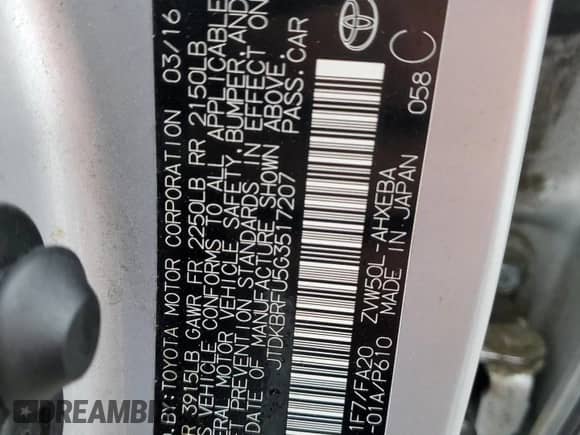 2016 Toyota Prius Two with VIN JTDKBRFU5G3517207, listed as a Copart auction lot 43795295 with 140,811 mi miles and Salvage title. Bid and sale history available at DreamBid. Image 12.