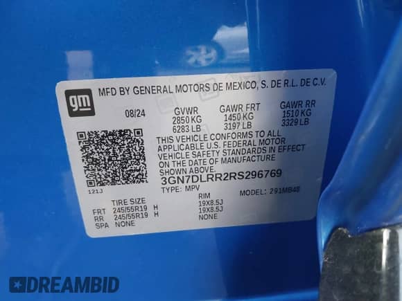 2024 Chevrolet Equinox EV LT с VIN 3GN7DLRR2RS296769, выставлен на аукционе IAAI как лот 41720158 с пробегом 2 636 миль миль и . История ставок и продаж доступна на DreamBid. Изображение 9.