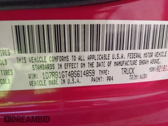 2011 Ram 1500 Big Horn with VIN 1D7RB1GT4BS614859, listed as a IAAI auction lot 43363382 with 102,006 mi miles and . Bid and sale history available at DreamBid. Image 9.