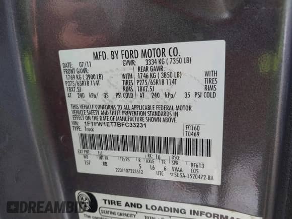 2011 Ford F-150 XLT z VIN 1FTFW1ET7BFC33231, wystawiony jako IAAI lot #42716520 z przebiegiem 196 149 mil mil oraz . Historia ofert i sprzedaży dostępna na DreamBid. Obrazek 9.